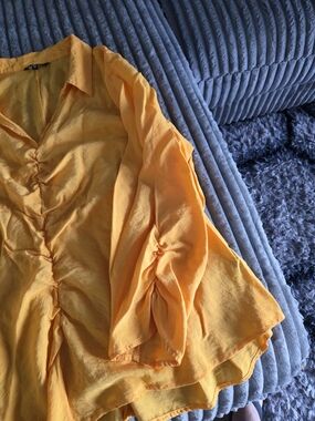 Unique Spectrum Golden Yellow Ruched Button-Front Blouse